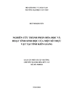 Nghiên cứu thành phần hóa học và hoạt tính sinh học của một số loài thực vật tại tỉnh kiên giang