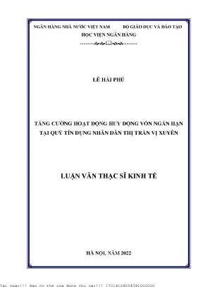 Tăng cường hoạt động huy động vốn ngắn hạn tại quỹ tín dụng nhân dân thị trấn vị xuyên
