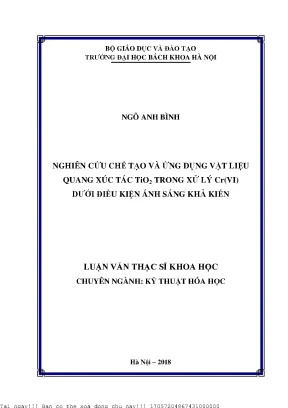 Nghiên ứu chế tạo và ứng dụng vật liệu quang xúc tác tio2 trong xử lý crvi dưới điều kiện ánh sáng khả kiến