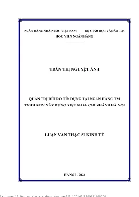 Quản trị rủi ro tín dụng tại ngân hàng tmtnhhmtv xây dựng việt nam chi nhánh hà nội