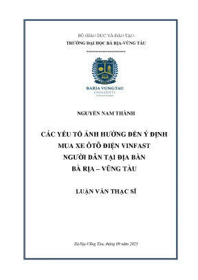 Các yếu tố ảnh hưởng đến ý định mua xe ô tô điện vinfast người dân tại địa bàn bà rịa vũng tàu