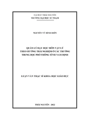 Quản lý dạy học môn vật lý theo hướng trải nghiệm ở các trường trung học phổ thông tỉnh nam định