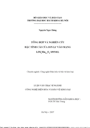 Tổng hợp và nghiên ứu đặ tính ài ủa ion li vào mạng linixmn2 x o4 spinel pdf