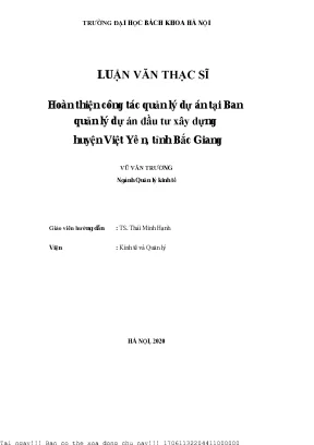 Hoàn thiện ông tá quản lý dự án tại ban quản lý dự án đầu tư xây dựng huyện việt yên tỉnh bắ giang