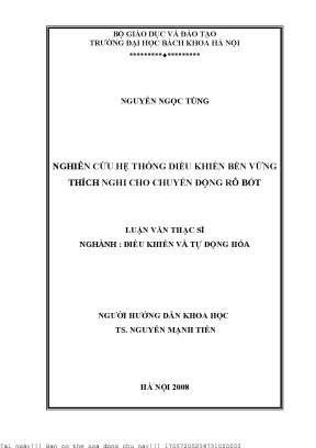 Nghiên ứu hệ thống điều khiển bền vững thích nghi cho chuyển động robot