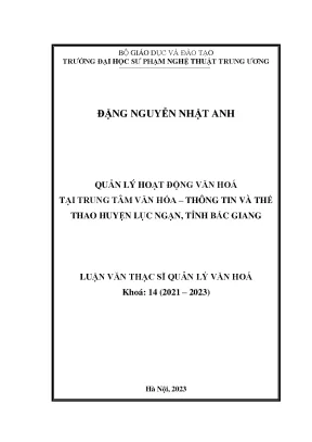 Quản lý hoạt động văn hoá tại trung tâm văn hóa thông tin và thể thao huyện lục ngạn tỉnh bắc giang