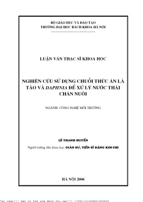 Nghiên ứu sử dụng huỗi thứ ăn là tảo và daphnia để xử lý nướ thải hăn nuôi
