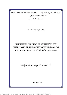 Nghiên cứu các nhân tố ảnh hưởng đến chất lượng hệ thống thông tin kế toán tại các doanh nghiệp nhỏ và vừa tại hà nội