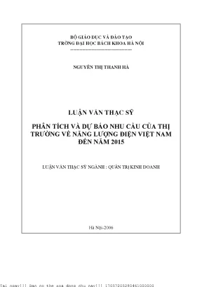 Phân tíh và dự báo nhu ầu ủa thị trường về năng lượng điện việt nam đến năm 2015