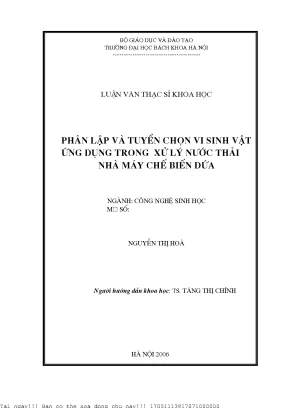 Phân lập và tuyển họn vi sinh vật ứng dụng trong xử lý nước thải nhà máy chế biến dứa