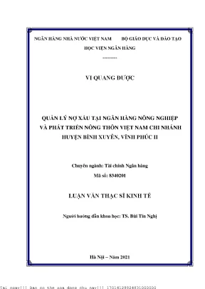 Quản lý nợ xấu tại ngân hàng nông nghiệp và phát triển nông thôn việt nam chi nhánh huyện bình xuyên vĩnh phúc ii