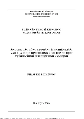 Áp dụng á ông ụ phân tíh hiến lượ vào lựa họn định hướng kinh doanh dịh vụ bưu hính bưu điện tỉnh nam định