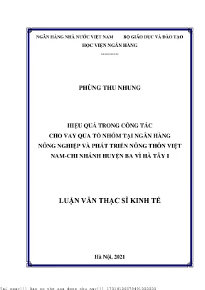 Hiệu quả trong công tác cho vay qua tổ nhóm tại ngân hàng nông nghiệp và phát triển nông thôn việt nam chi nhánh huyện ba vì hà tây i