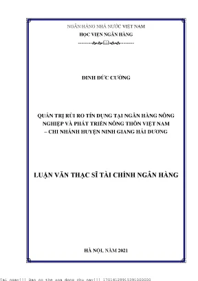 Quản trị rủi ro tín dụng tại ngân hàng nông nghiệp và phát triển nông thôn việt nam chi nhánh huyện ninh giang hải dương