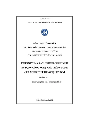 Internet vạn vật nghiên cứu ý định sử dụng công nghệ nhà thông minh của người tiêu dùng tại tp hcm