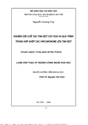 Nghiên ứu hế tạo tinh bột oxy hoá và quá trình trùng hợp ghép á vinylmonome lên tinh bột