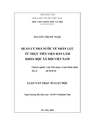 Luận văn thạc sĩ luật học quản lý nhà nước về nhân lực từ thực tiễn viện hàn lâm khoa học xã hội việt nam