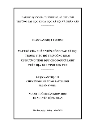 Vai trò của nhân viên công tác xã hội trong việc hỗ trợ công khai xu hướng tính dục cho người lgbt trên địa bàn thành phố bến tre