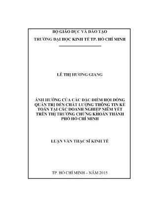 Luận văn thạc sĩ ảnh hưởng của các đặc điểm hội đồng quản trị đến chất lượng thông tin kế toán tại các doanh nghiệp niêm yết trên thị trường chứng khoán thành phố hồ chí minh