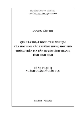 Quản lý hoạt động trải nghiệm của học sinh các trường trung học phổ thông trên địa bàn huyện vĩnh thạnh tỉnh bình định