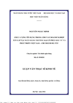 Chất lượng tín dụng trong cho vay doanh nghiệp xây lắp tại ngân hàng thương mại cổ phần đầu tư và phát triển việt nam chi nhánh hà tây