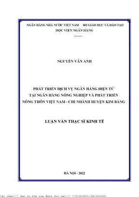 Phát triển dịch vụ ngân hàng điện tử tại ngân hàng nông nghiệp và phát triển nông thôn việt nam chi nhánh huyện kim bảng