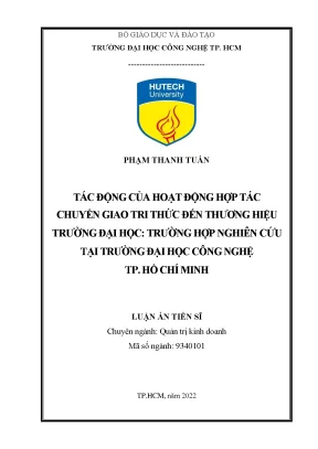 Tác động của hoạt động hợp tác chuyển giao tri thức đến thương hiệu trường đại học trường hợp nghiên cứu tại trường đại học công nghệ tp hcm