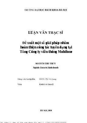 Đề xuất một số giải pháp nhằm hoàn thiện ông tá tuyển dụng tại tổng ông ty viễn thông mobifone