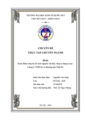 Hoàn thiện công tác kế toán nguyên vật liệu công cụ dụng cụ tại công ty tnhh in và thương mại thái hà