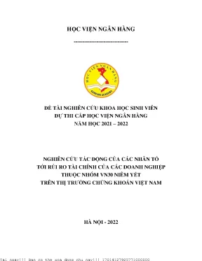 Nghiên cứu tác động của các nhân tố tới rủi ro tài chính của các doanh nghiệp thuộc nhóm vn30 niêm yết trên thị trường chứng khoán việt nam