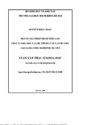 Một số giải pháp nhằm nâng ao chất lượng đào tạo hệ trung cấp tại trường cao đẳng công nghiệp hưng yên