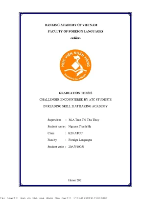 Challenges encountered by atc students in reading skill ii at baking academy