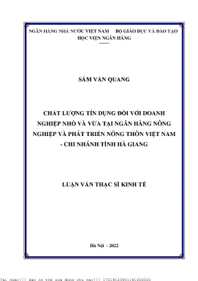 Chất lượng tín dụng đối với doanh nghiệp nhỏ và vừa tại ngân hàng nông nghiệp và phát triển nông thôn việt nam chi nhánh tỉnh hà giang