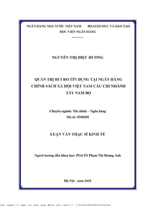 Quản trị rủi ro tín dụng tại ngân hàng chính sách xã hội việt nam các chi nhánh tây nam bộ