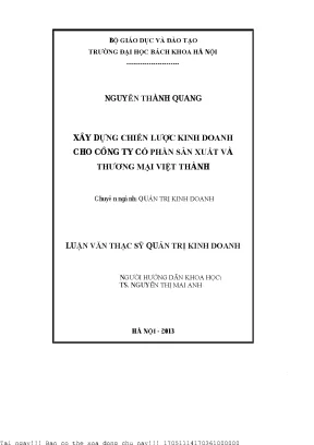 Xây dựng hiến lược kinh doanh cho công ty cổ phần sản xuất và thương mại việt thành