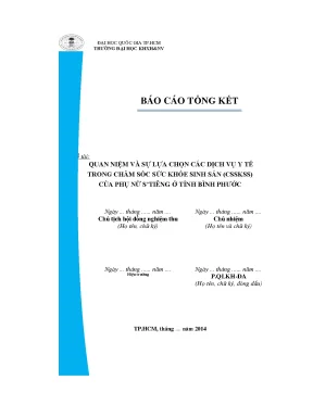 Quan niệm và sự lựa chọn các dịch vụ y tế trong chăm sóc sức khỏe sinh sản của phụ nữ stiêng ở tỉnh bình phước
