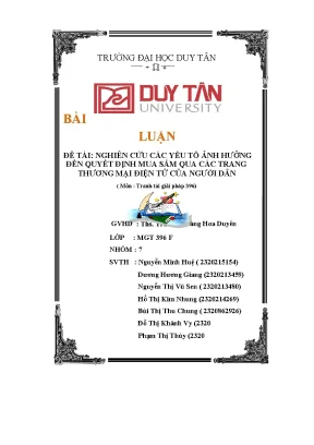 Nghiên cứu các yếu tố ảnh hưởng đến quyết định mua sắm qua các trang thương mại điện tử của người dân