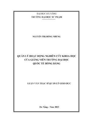 Quản lý hoạt động nghiên cứu khoa học của giảng viên trường đại học quốc tế hồng bàng