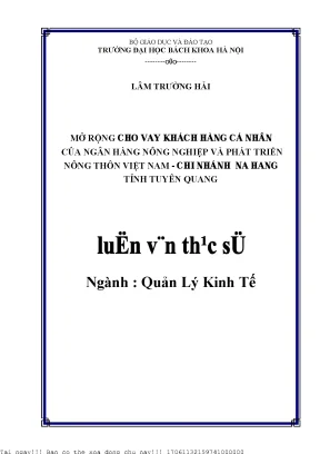 Mở rộng ho vay kháh hàng á nhân ủa ngân hàng nông nghiệp và phát triển nông thôn việt nam chi nhánh na hang tỉnh tuyên quang