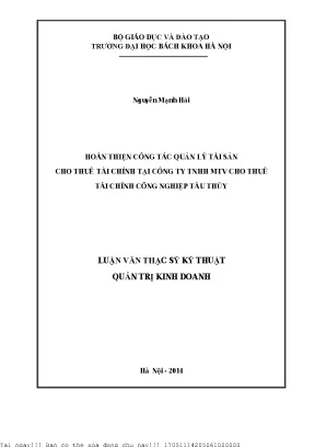 Hoàn thiện ông tác quản lý tài sản cho thuê tài chính tại công ty tnhh mtv cho thuê tài chính công nghiệp tàu thủy