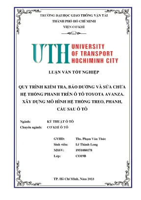 Quy trình kiểm tra bảo dưỡng và sửa chữa hệ thống phanh trên ô tô toyota avanza xây dựng mô hình hệ thống treo phanh cầu sau ô tô