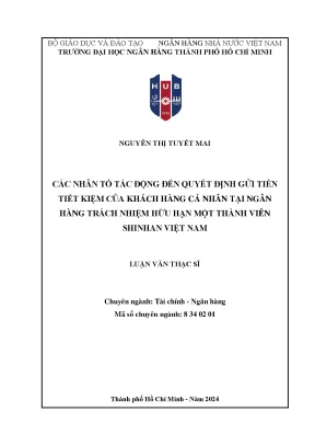 Các nhân tố tác động đến quyết định gửi tiền tiết kiệm của khách hàng cá nhân tại ngân hàng tnhh mtv shinhan việt nam