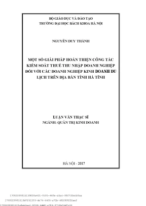 Một số giải pháp hoàn thiện ông tá kiểm soát thuế thu nhập doanh nghiệp đối với doanh nghiệp kinh doanh du lịh trên địa bàn tỉnh hà tĩnh