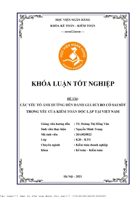Các yếu tố ảnh hưởng đến đánh giá rủi ro có sai sót trọng yếu của kiểm toán độc lập tại việt nam