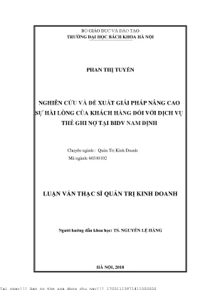 Nghiên ứu và đề xuất giải pháp nâng cao sự hài lòng của khách hàng đối với dịch vụ thẻ ghi nợ tại bidv nam định