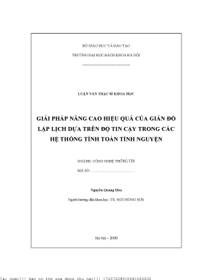 Giải pháp nâng ao hiệu quả của giản đồ lập lịch dựa trên độ tin cậy trong các hệ thống tính toán tình nguyện