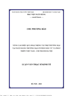 Nâng cao hiệu quả hoạt động thương mại tại ngân hàng cổ phần đầu tư và phát triển việt nam bidv chi nhánh hà nội