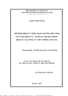 Mô hình dịh vụ trên mạng hướng đến tính sẵn sàng dịh vụ áp dụng ho hệ thống dịh vụ tại công ty viễn thông viettel