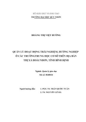Quản lý hoạt động trải nghiệm hướng nghiệp ở các trường trung học cơ sở trên địa bàn thị xã hoài nhơn tỉnh bình định