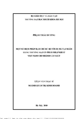 Một số biện pháp hạn hế rủi ro tín dụng tại ngân hàng thương mại ổ phần nhập khẩu việt nam hi nhánh cầu giấy